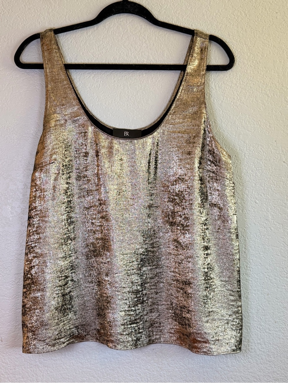 Banana Republic Gold Metallic Scoop Neck Shimmery Bohemian Formal Silky Tank L